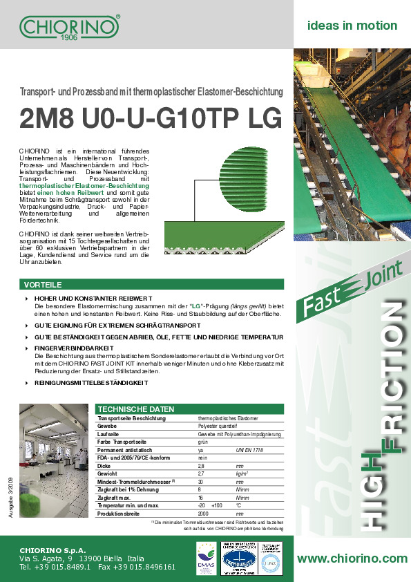 Verpackung - Thermoplastischer Transportband mit hohem Reibwert 2M8 U0-U-G10TP LG