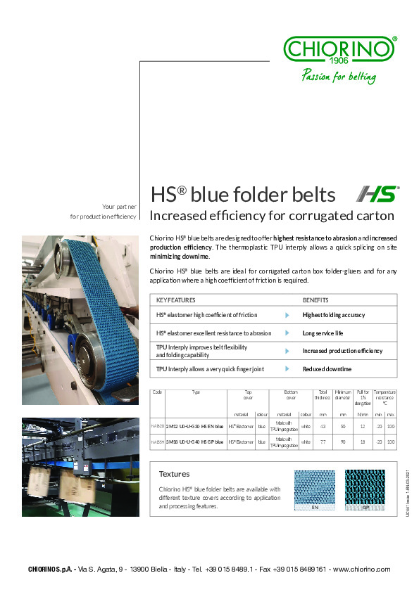 HS® blue Folder belts for corrugated carton fájl előnézete