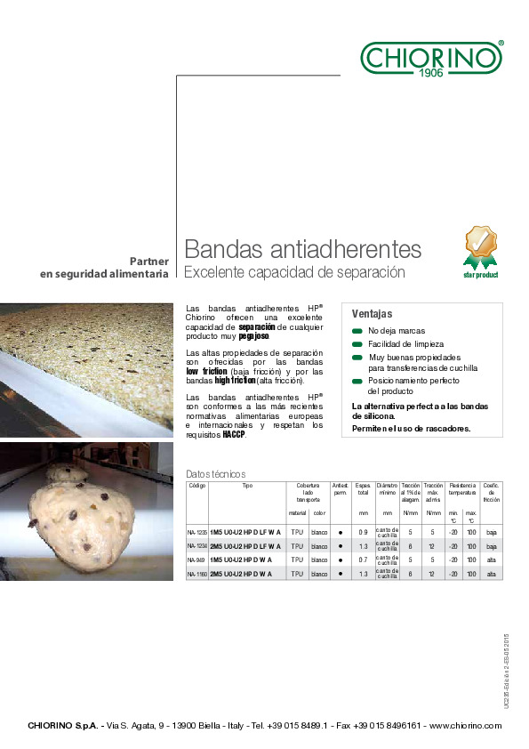 Alimentaria - Bandas antiadherentes - Bandas transportadoras y de proceso HACCP