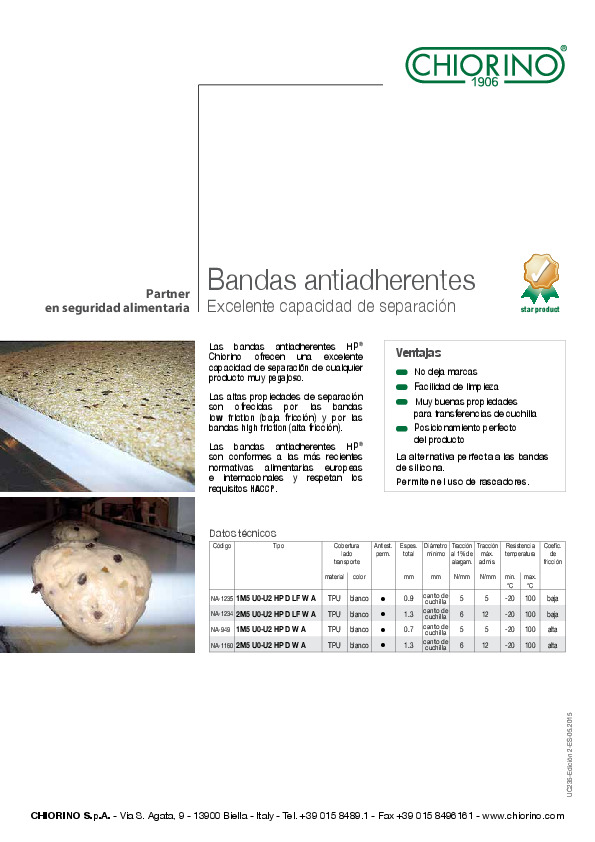 Alimentaria - Bandas antiadherentes - Bandas transportadoras y de proceso HACCP