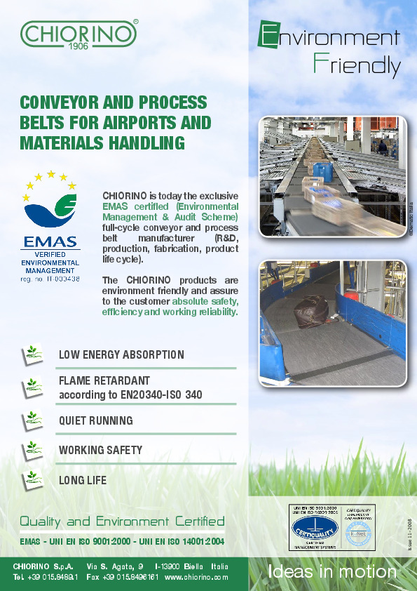 Airports, materials handling, postal automation - Environment friendly Conveyor belts file preview