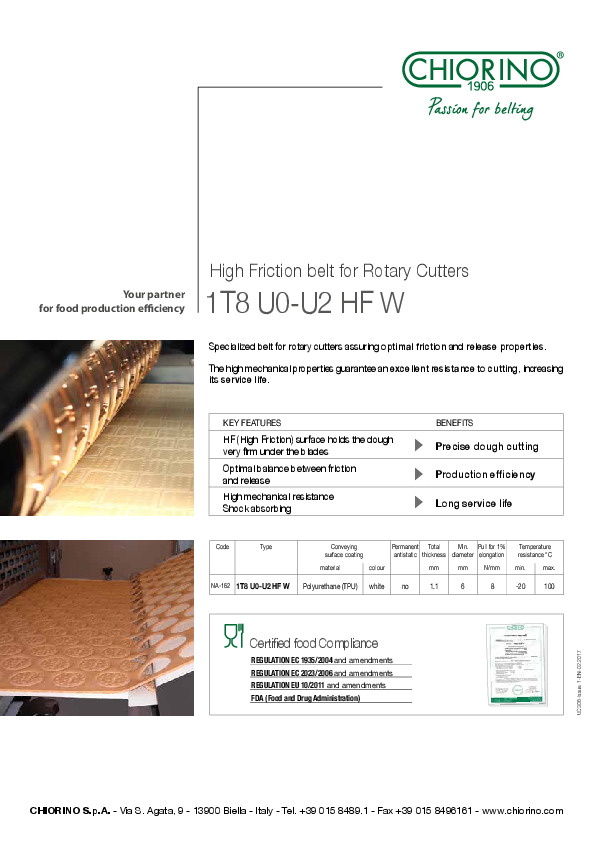Food Bakery_High Friction belt for Rotary Cutters 1T8 U0-U2 HF W