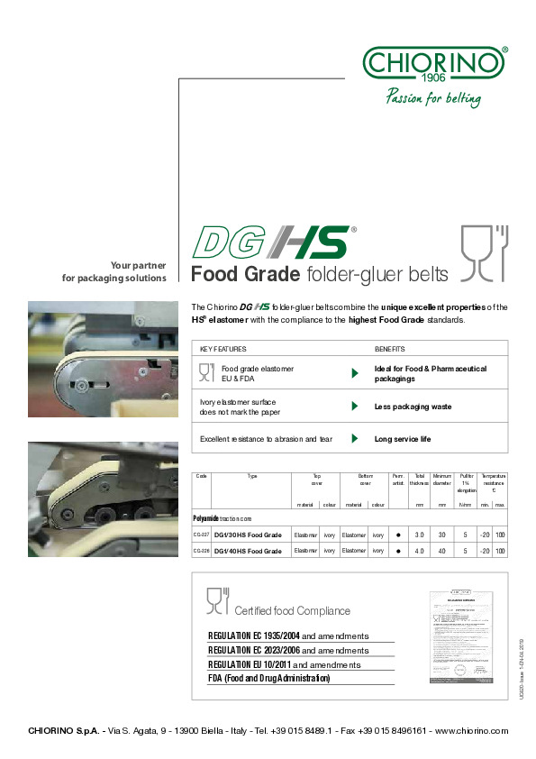 DG HS® Food Grade Folder gluer belts aperçu du fichier