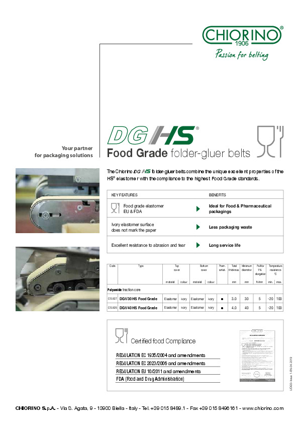 DG HS® Food Grade Folder gluer belts visualização do arquivo