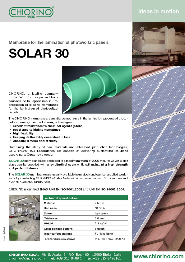 Photovoltaic - Panels lamination - Membrane SOLAR30