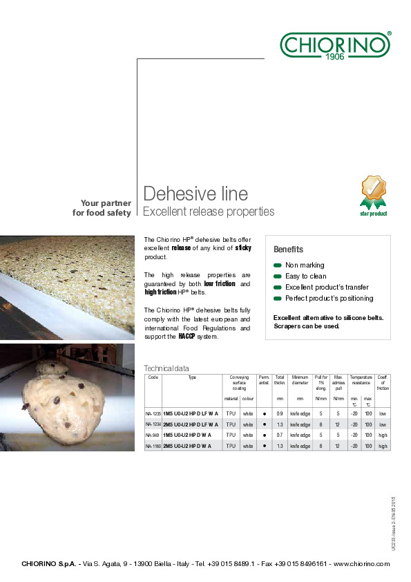 Food - Dehesive belts - HACCP Conveyor and process belts