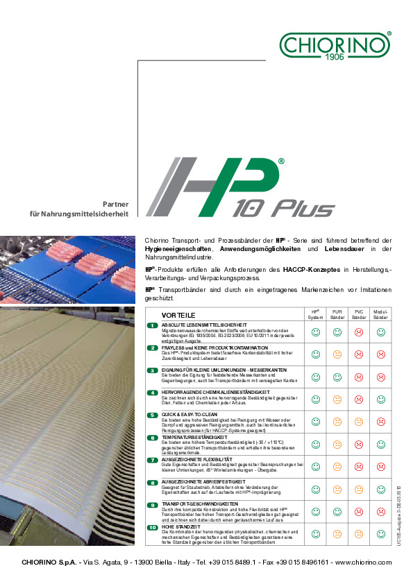 Nahrung - HACCP konforme Transport- und Prozessbänder - HP 10 plus