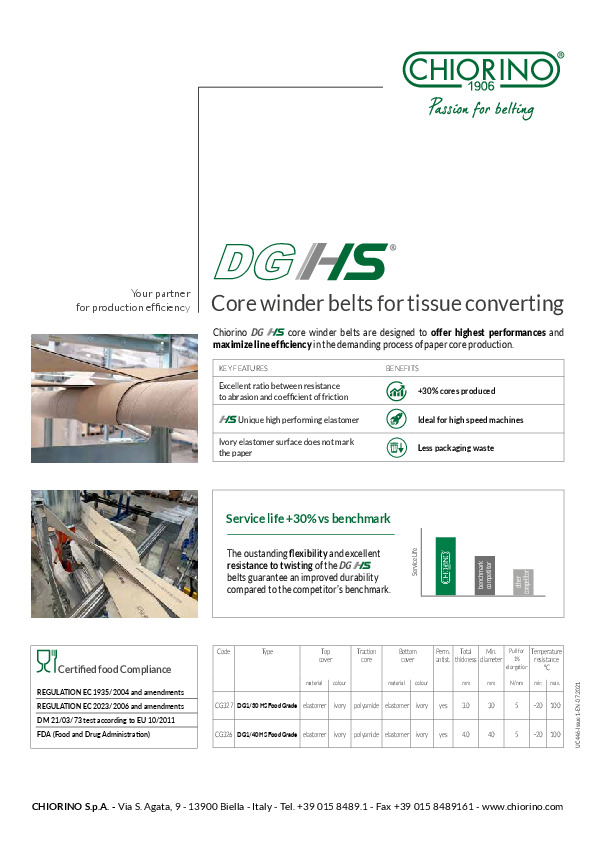 Core winder DG HS belts for tissue converting vista previa del archivo