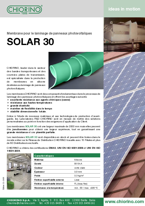 Photovoltaïques - Laminage des panneaux solaires - Membrane SOLAR30