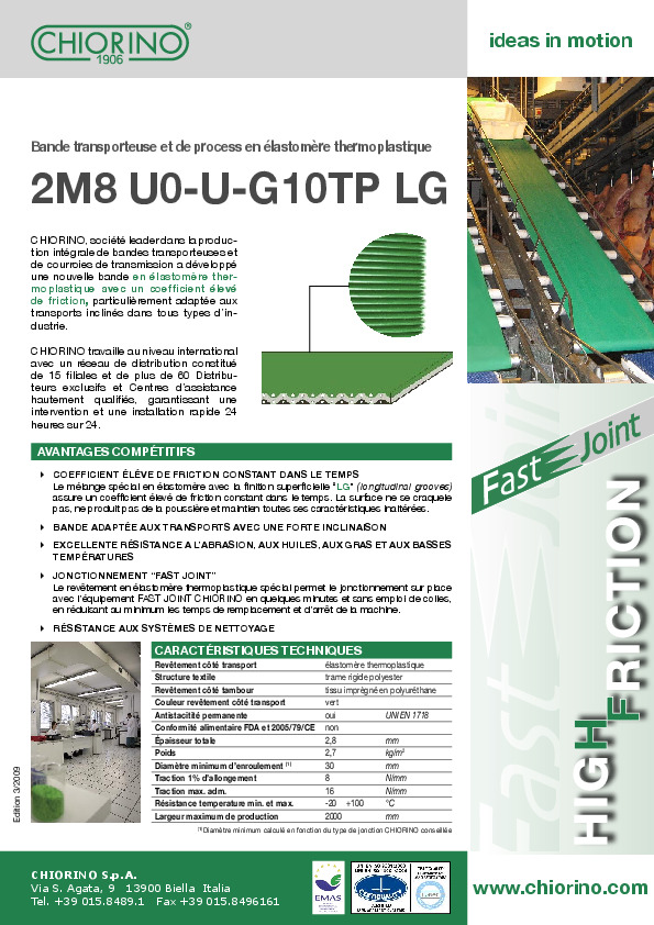 Bande thermoplastique avec un coefficient élevé de friction 2M8 U0-U-G10TP LG