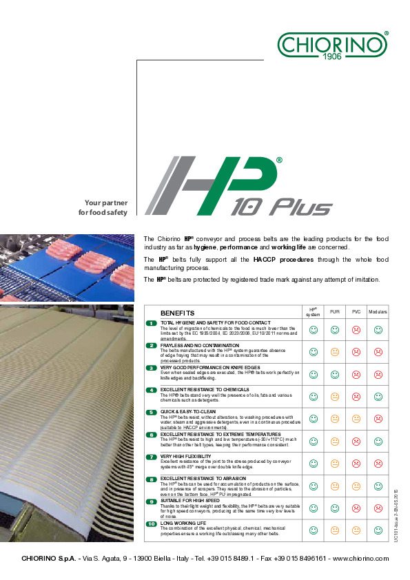 Food - HACCP Conveyor and Process belts HP® 10 Plus文件预览