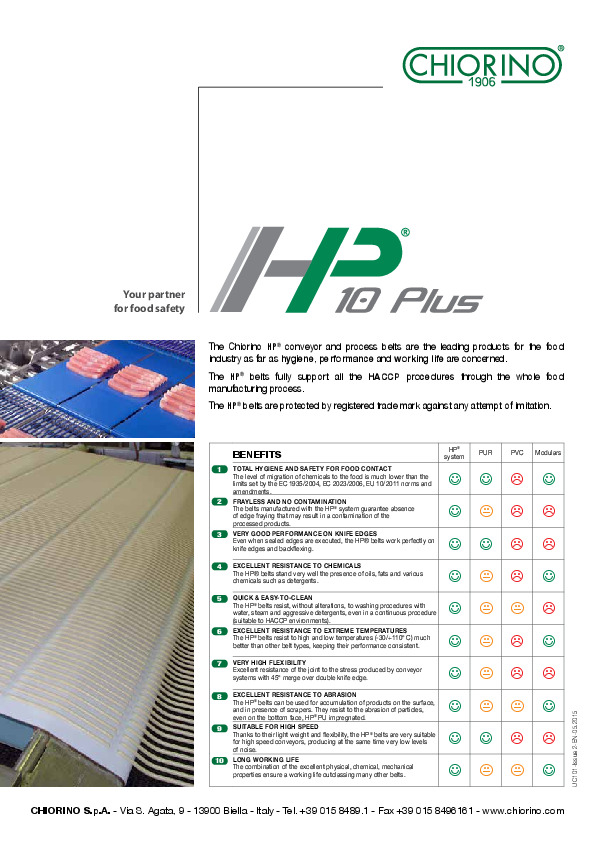 Food - HACCP Conveyor and Process belts HP® 10 Plus visualização do arquivo