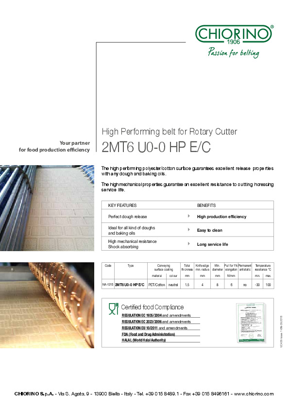 Food Bakery_High Performance belt for Rotary Cutters 2MT6 U0-0 HP E/C