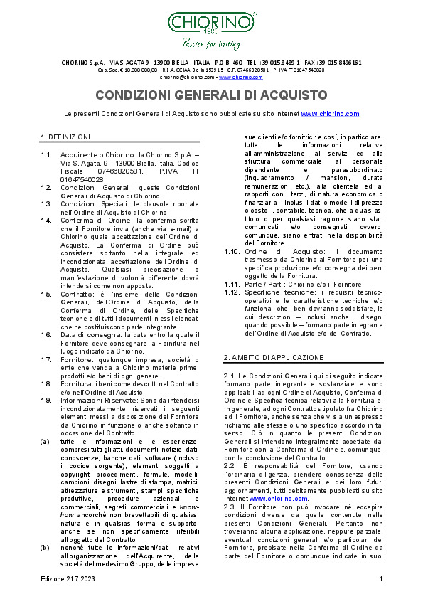 Condizioni generali di acquisto