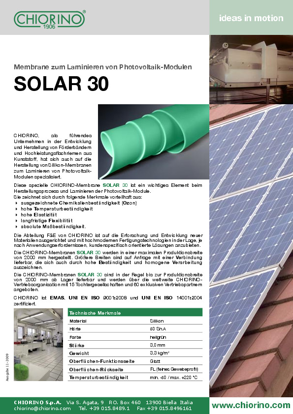 Photovoltaik - Laminieren von Modulen - Membranen SOLAR30