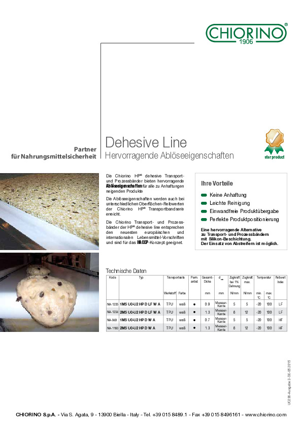 Nahrung - Dehesive Transportbänder - HACCP Transport und Prozessbänder