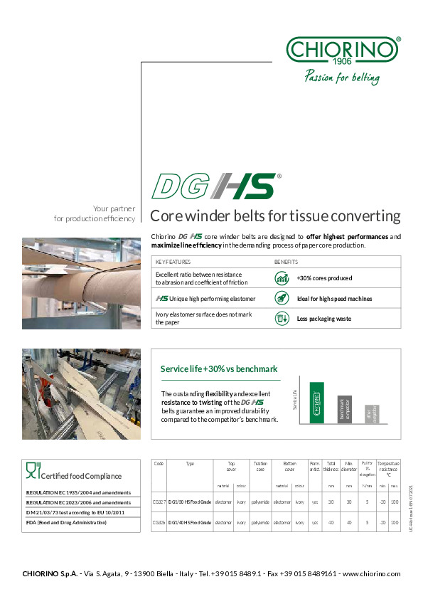 Core winder DG HS belts for tissue converting文件预览