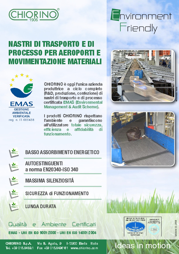 Aeroporti, movimentazione materiali - Nastri di trasporto e di processo Environment Friendly